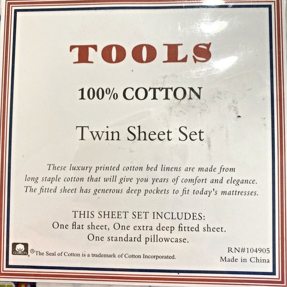 Hillcrest Fine Linens Kids Twin Sheet Set 100% Cotton NEW in Package "Tools" - Picture 6 of 6